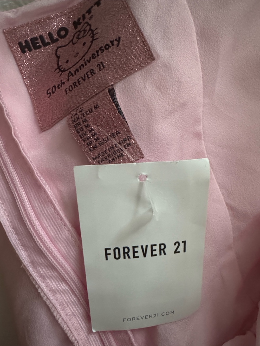 hello kitty forever21 50th anniversary Pink Satin Label Dress Size Medium - Picture 12 of 16